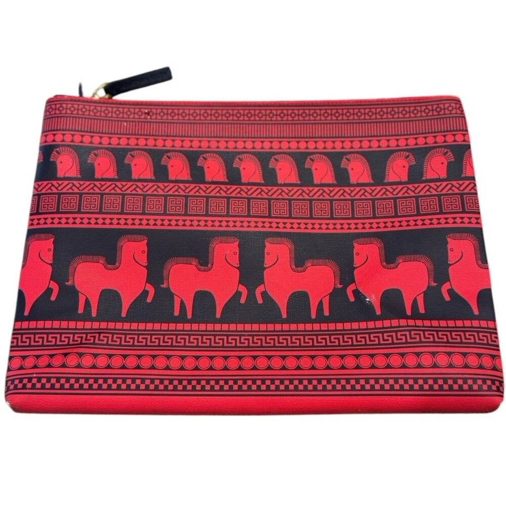 Jonathan Adler Equestrian Horse Southwestern Black Red Large Clutch‎ Purse Bag